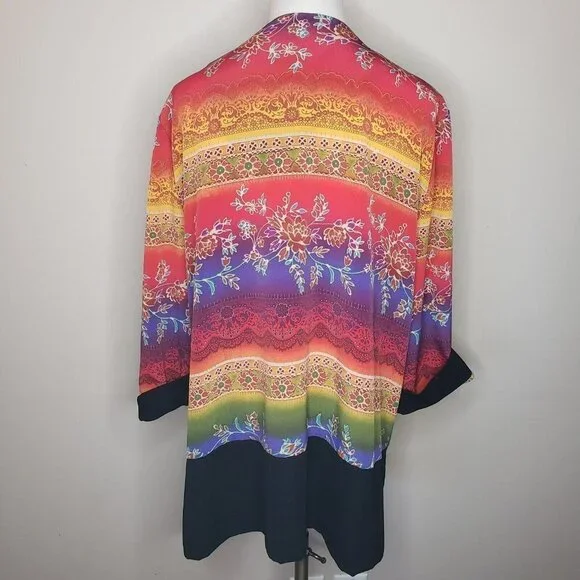 Vtg Colorful Open Cardigan Flowy Duster  3/4 Sleeve Rainbow Maximalism Dopamine - Picture 4 of 11